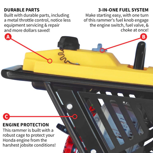 Tomahawk Power 3.6HP Honda Vibratory Rammer Jumping Jack Tamper with Honda GXR120 Engine Impact Force 3,550 lbs/ft