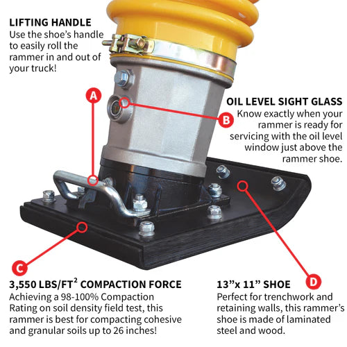 Tomahawk Power 3.6HP Honda Vibratory Rammer Jumping Jack Tamper with Honda GXR120 Engine Impact Force 3,550 lbs/ft