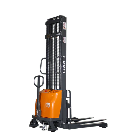 EKKO EA15A Semi-Electric Straddle Stacker 3300lbs. Cap., 118" Height