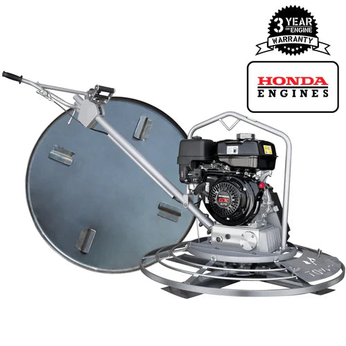 Tomahawk Power 46" Honda Concrete Fast Pitch Power Trowel with 13HP Honda GX390 Finishing Blades and Float Pan Finishing Tool