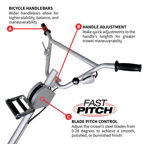 Tomahawk Power 46" Honda Concrete Fast Pitch Power Trowel with 13HP Honda GX390 Finishing Blades and Float Pan Finishing Tool