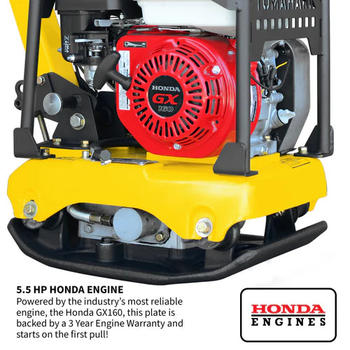 Tomahawk Power 5.5 HP Honda Reverse Plate Compactor 19x14 Plate for Asphalt, Aggregate, Cohesive Soil Compaction