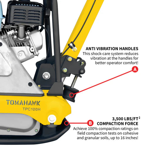 Tomahawk Power 5.5 HP Honda Reverse Plate Compactor 19x14 Plate for Asphalt, Aggregate, Cohesive Soil Compaction