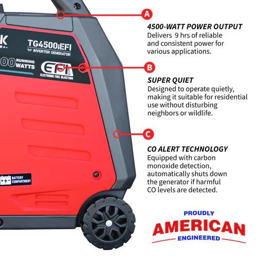 Tomahawk Power 4500 Watt Inverter Generator Electronic Fuel Injection EFI Super Quiet Portable Gas Power Professional Use