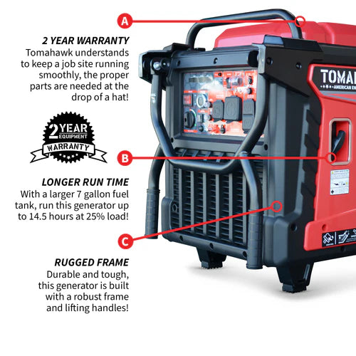 Tomahawk Power 10,500 Watt Inverter Generator Electric Start Super Quiet Portable Gas Power Professional Use