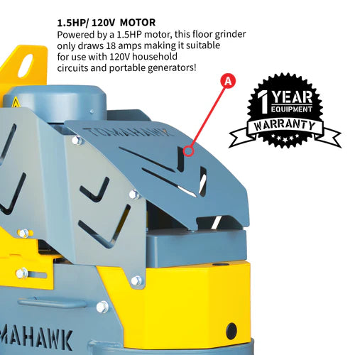 Tomahawk Power 10" Electric Concrete Floor Grinder 1.5HP Motor for Smoothing, Floor Prep, Coatings