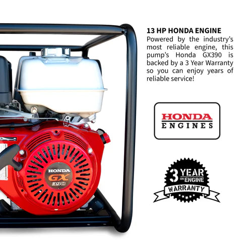 Tomahawk Power 4 Inch Trash Water Pump 423 GPM 13 HP GX390 powered by Honda Portable Utility