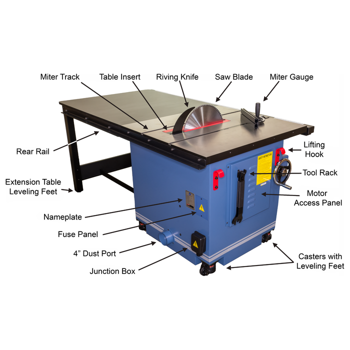 Oliver Machinery Professional 16" Table Saw - 10HP, 3PH, 230V/460V - 52" Rail