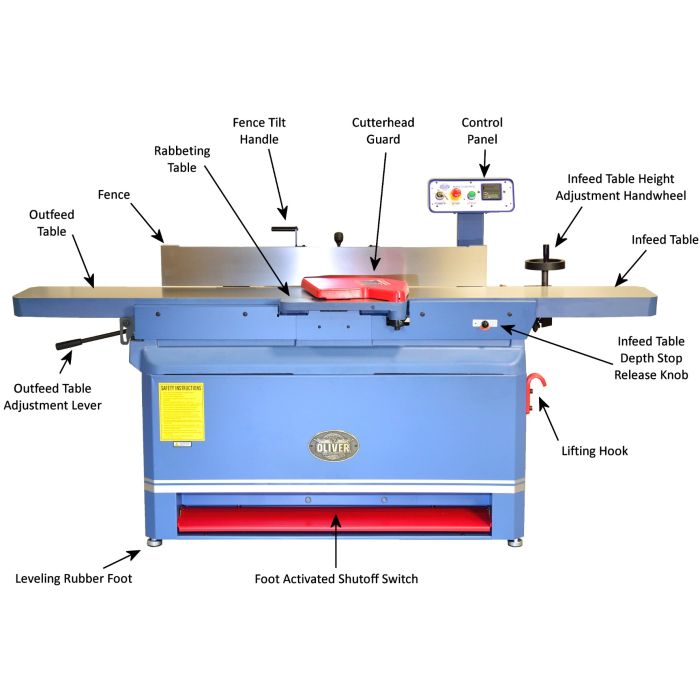 Oliver Machinery 12" Parallelogram Woodworking Jointer w/4 Sided Helical Cutterhead - 3HP, 1PH