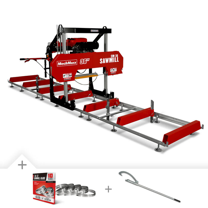 Mechmaxx 36" Portable Sawmill Combo Kit, 25HP 750cc ZONSEN V-Twin Engine, 32" Board Width, 20' Track Length, (10 x Blades Included), SM36