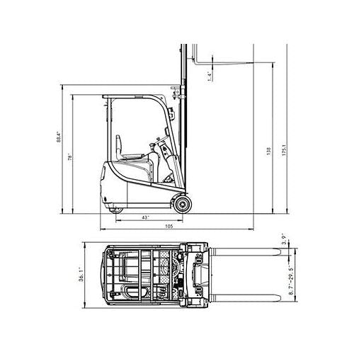 EKKO EK13A 3 Wheel Electric Forklift for Material Handling, 3300 lb Cap., 138" Lift Height