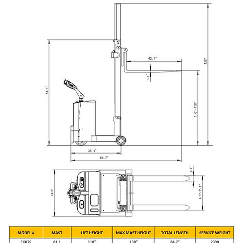 EKKO EK07S Compact Counterbalance Walkie Stacker - 1550 lbs Capacity, 118-inch Lift Height, Ideal for Precise Indoor Material Handling