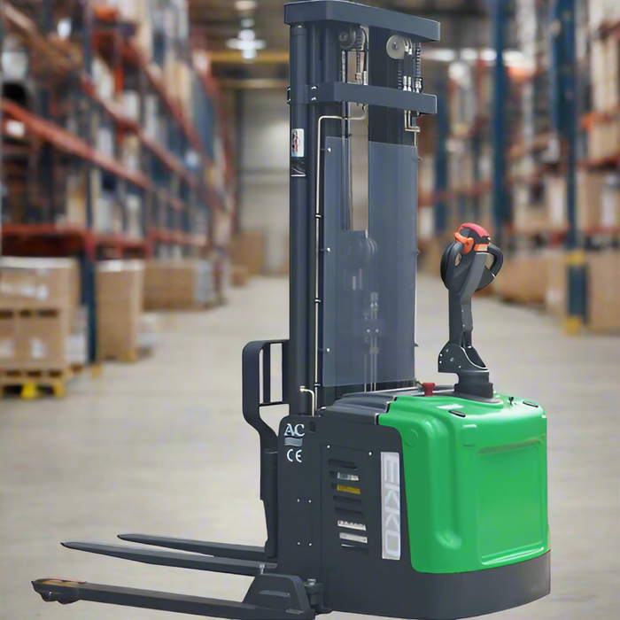 EKKO EB16EAS-189Li Advanced Lithium Straddle Stacker with Side-Shift - 4400 lb Capacity, 189-inch Lift Height, Ideal for Precision Warehouse Stacking & Handling