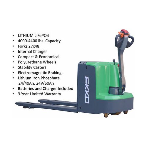 EKKO EP18LI High-Capacity Lithium Iron Walkie Pallet Jack - 4000 lb Load Capacity, Ideal for Efficient Material Handling