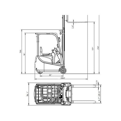 EKKO EK15A 3 Wheel Electric Forklift for Material Handling, 3300 lb Cap., 177" Lift Ht., Side Shift