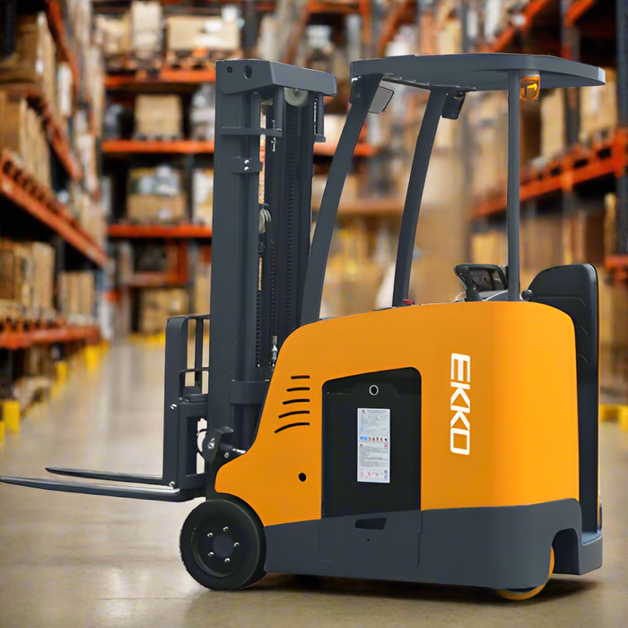 EKKO EK18RFL Stand-up Electric Rider Forklift for Material Handling, 4000 lb Cap., 189" Lift Ht. 48V