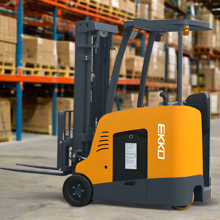 EKKO EK18RF Stand-up Electric Rider Forklift for Material Handling, 4000 lb Cap., 216" Lift Ht. 48V