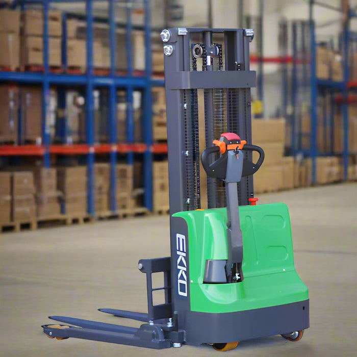 EKKO EB12E-98Li Lithium Iron Phosphate Straddle Stacker - 72" Mast Height, 98" Lift, Eco-Friendly & Efficient for Warehouse Stacking