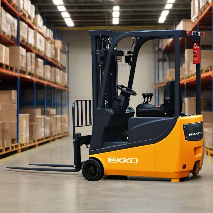 EKKO EK15A 3 Wheel Electric Forklift for Material Handling, 3300 lb Cap., 177" Lift Ht., Side Shift