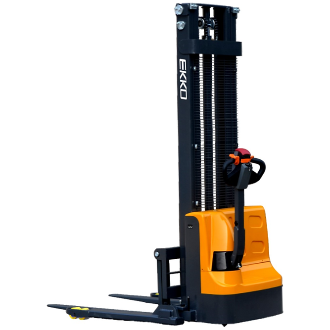 EKKO EB12E High-Efficiency Full Powered Straddle Stacker - 2640 lbs Capacity, 119.4-inch Lift Height, Ideal for Warehouse Stacking & Material Handling