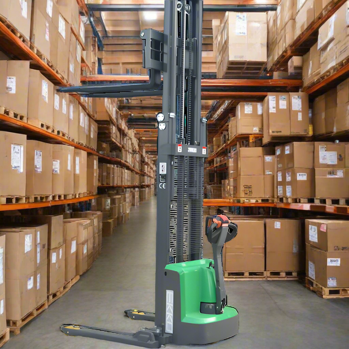 EKKO EB13E-138Li Lithium-Powered Straddle Stacker - 2800 lb Capacity, 138-inch Lift Height, Ideal for Efficient & Eco-Friendly Warehouse Operations