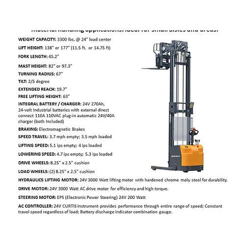 EKKO ER15 Walkie Reach Truck - 3300 lb Capacity, 177" Lift Height, Side Shift for Precise Warehouse Material Handling