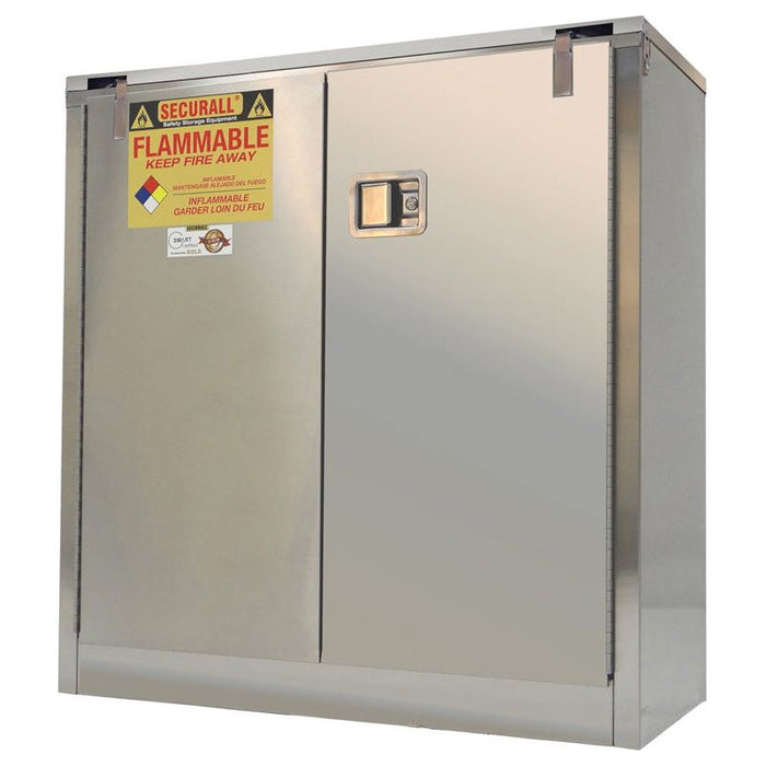 Securall 30 Gallon Stainless Steel Flammable Cabinet, Self-Latch Standard 2-Door